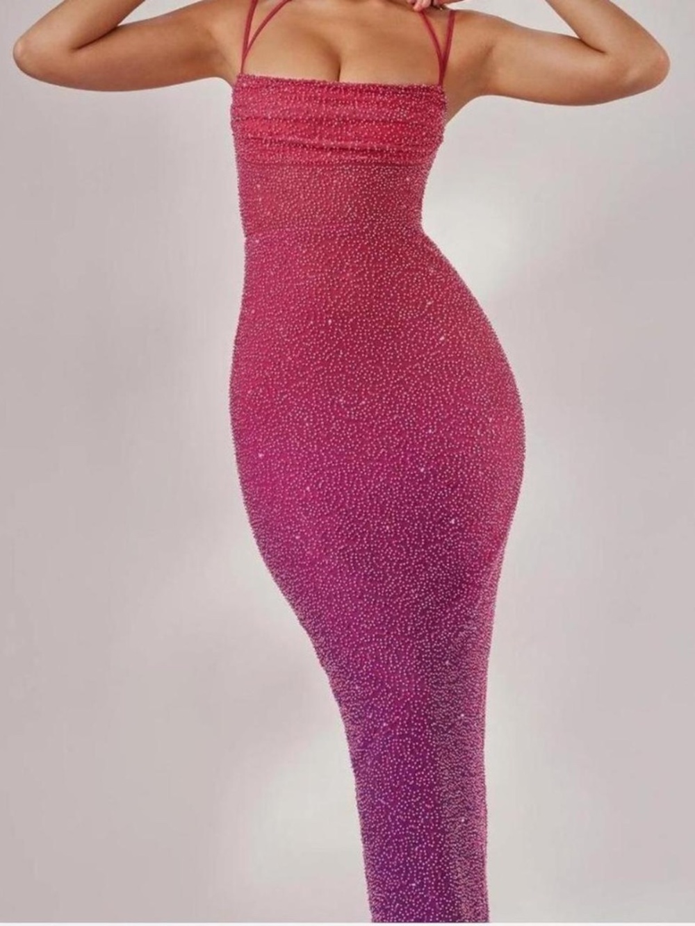 Oh Polly Pink Beaded Bodycon Prom Dress
